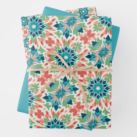 Blau, Aquamarin, grün, Lachs und Tile Geschenkpapier Set (Beispiel)