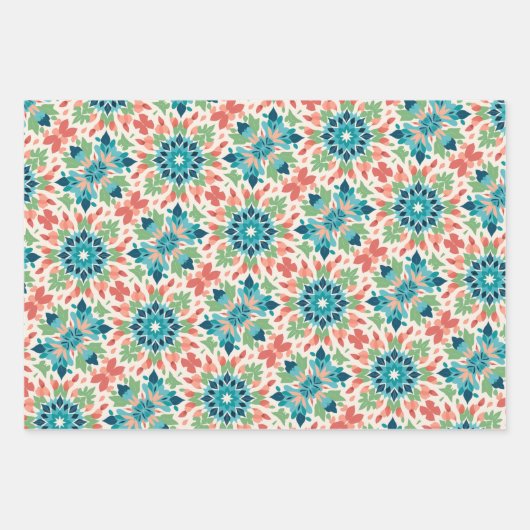 Blau, Aquamarin, grün, Lachs und Tile Geschenkpapier Set (Vorderseite)