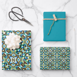 Blau, Aquamarin, Grün und Schokolade Geschenkpapier Set