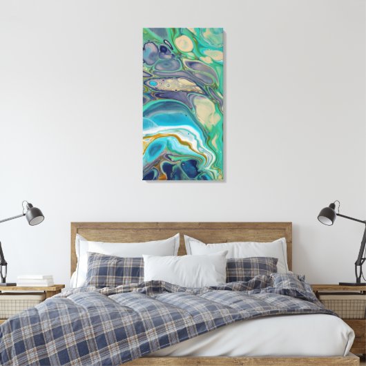 Blau Aquamarin Lila Türkis Marmor Abstrakte Kunst Leinwanddruck (Insitu (Schlafzimmer))