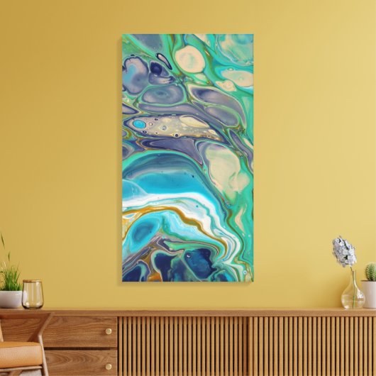 Blau Aquamarin Lila Türkis Marmor Abstrakte Kunst Leinwanddruck (Insitu (Wohnzimmer))
