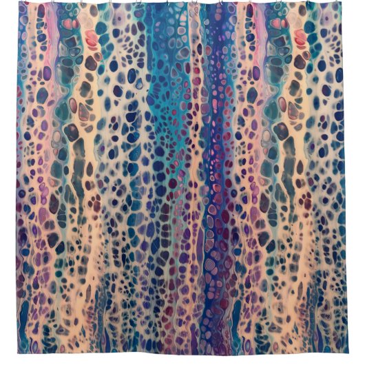 Blau Aquamarin Lilac Weiße Akryllische Abstrakte F Duschvorhang (Vorderseite)