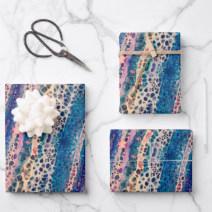 Blau Aquamarin Lilac Weiße Akryllische Abstrakte F Geschenkpapier Set