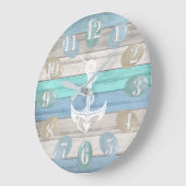 Blau Aquamarin - Meerglas / Nautik / Verankerung Große Wanduhr (Winkel)