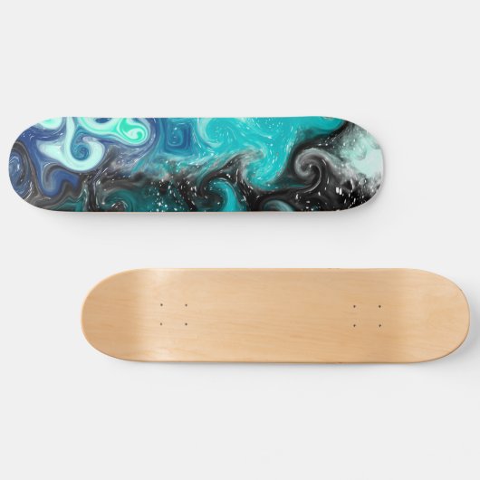 Blau, Aquamarin, schwarz Marmorflüssigkeit Kunst Skateboard (Horizontal)