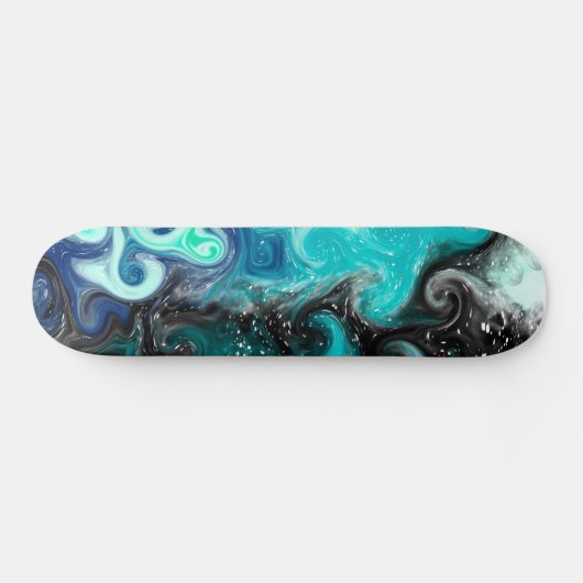 Blau, Aquamarin, schwarz Marmorflüssigkeit Kunst Skateboard (Horizontal)