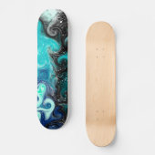 Blau, Aquamarin, schwarz Marmorflüssigkeit Kunst Skateboard (Vorderseite)