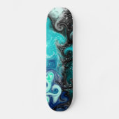 Blau, Aquamarin, schwarz Marmorflüssigkeit Kunst Skateboard (Vorderseite)