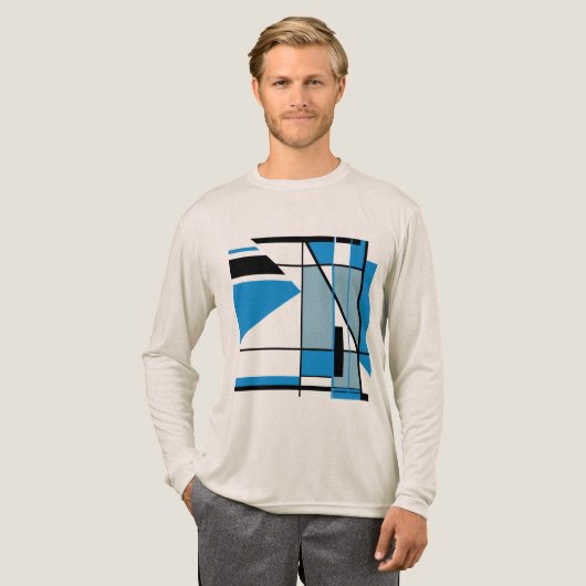 Blau Aquamarin Schwarz MCM Look Mosaic Geometric A Tri-Blend Shirt (Volle Vorderseite)