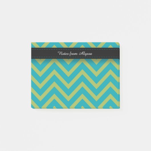 Blau / Aquamarin und grün Zickzack Post-it Klebezettel (Vorderseite)