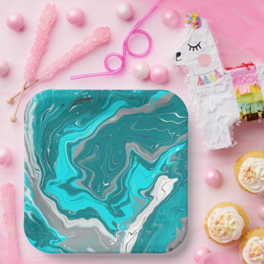 Blau, Aquamarin und türkisfarben - Marmorfliesen K Pappteller (Party)
