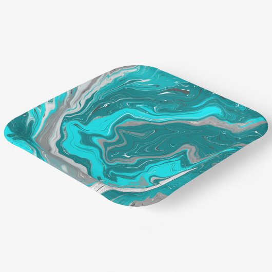 Blau, Aquamarin und türkisfarben - Marmorfliesen K Pappteller (Gewinkelt)