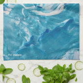 Blau Aquamarin Weiß Abstrakte Acryl Geschirrtuch (Gefaltet)