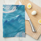 Blau Aquamarin Weiß Abstrakte Acryl Geschirrtuch (Viertel Falte)