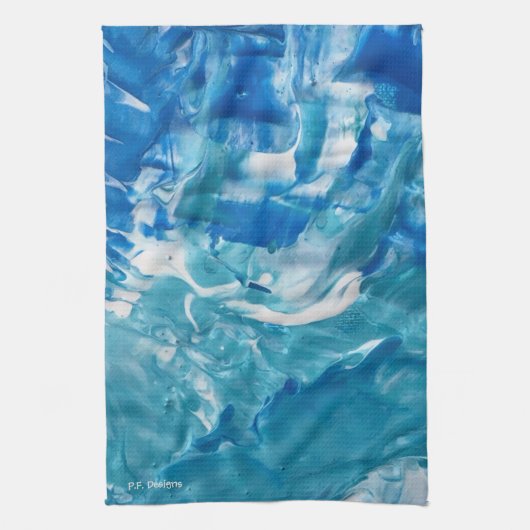 Blau Aquamarin Weiß Abstrakte Acryl Geschirrtuch (Vertikal)