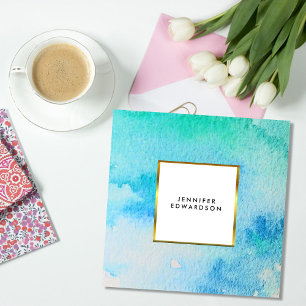 Blau aquamarine Aquarellfarbe Spritzer Splint Gold Quadratische Visitenkarte