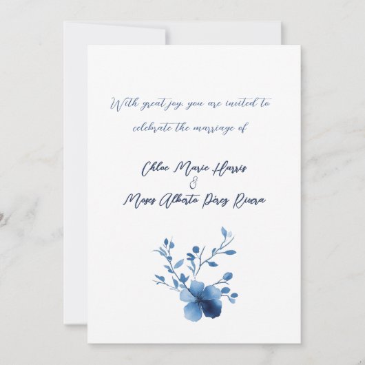 Blau auf blau, Blume Blossom Einladung (Vorderseite)