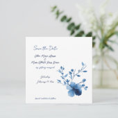 Blau auf Blau, Blume Blossom Save the Date Karte (Stehend Vorderseite)