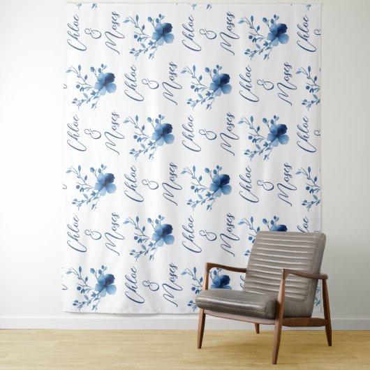 Blau auf blau, Blume Blossom Wandteppich (Beispiel)