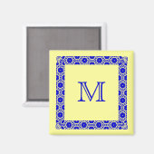 Blau auf der gelben Mit Monogramm Stateroom-Türmar Magnet (Vorderseite/Rückseite)