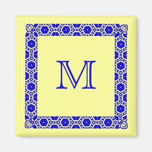 Blau auf der gelben Mit Monogramm Stateroom-Türmar Magnet (Vorne)
