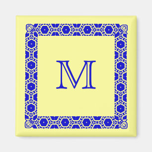 Blau auf gelber mit Monogramm Stateroom Magnet