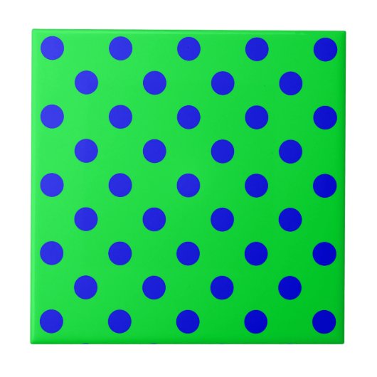 Blau auf grünem Polka-Punkte-Musterdesign Fliese (Vorderseite)