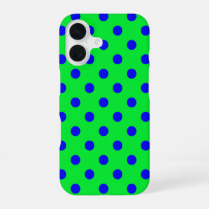 Blau auf grünem Polka-Punkte-Musterdesign iPhone 16 Hülle