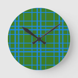 Blau auf grünem Tartan Kariertes Muster Runde Wanduhr