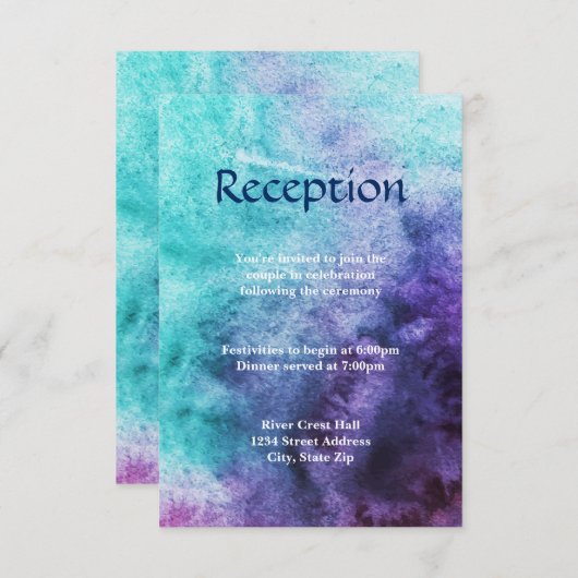 Blau auf Lila Wasserfarbe - Empfang Einladung (Vorne/Hinten)