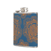 Blau auf orange Mandala Flachmann (Links)