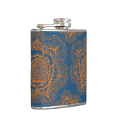 Blau auf orange Mandala Flachmann (Rechts)