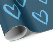 Blau auf preußisch blauer Handgezeichneter Herzen Geschenkpapier (Rolleneckpunkt)