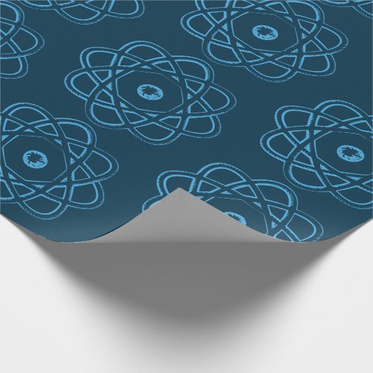 Blau auf preußischen blauen Atom-Symbolen Geschenkpapier (Ecke)