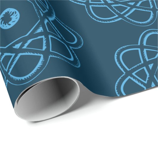 Blau auf preußischen blauen Atom-Symbolen Geschenkpapier (Rolleneckpunkt)
