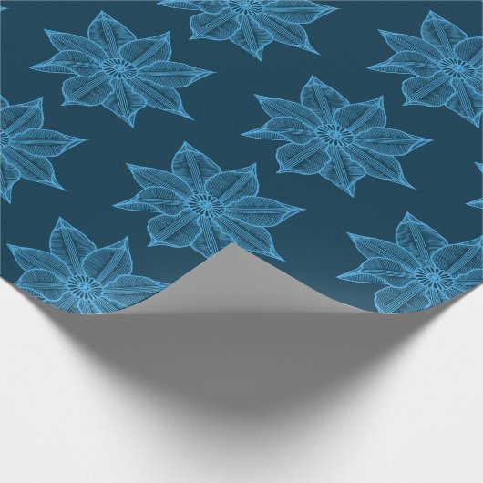 Blau auf preußischen Blue Sketchy-Blume Geschenkpapier (Ecke)