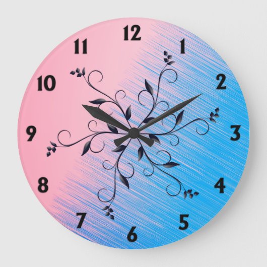 Blau auf rosa Horizont-Uhr Große Wanduhr (Vorderseite)