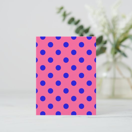 Blau auf rosa Punkte Muster Design Postkarte (Stehend Vorderseite)
