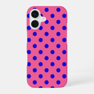 Blau auf rosa Punkte Musterdesign iPhone 16 Hülle