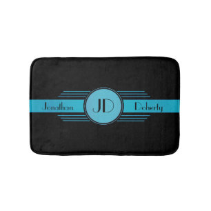 Blau auf Schwarz Monogram Art Decoder Badematte