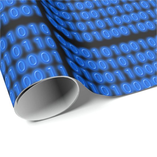 Blau auf schwarzem binärem Code Geschenkpapier (Rolleneckpunkt)