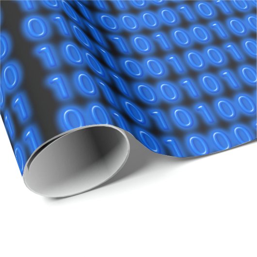 Blau auf schwarzem binärem Code Geschenkpapier (Rolleneckpunkt)