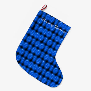 Blau auf schwarzem binärem Code Großer Weihnachtsstrumpf