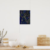 blau auf schwarzem Blumendekor Poster (Küche)