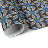 blau auf schwarzem geometrischem Musterpapier Geschenkpapier (Rolleneckpunkt)
