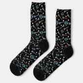 Blau auf schwarzen Lacrosse Sticks & Herz Muster Socken (Linkes Detail)