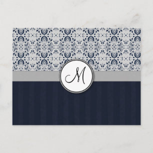 Blau auf SilberDamaske mit Navy Stripes und Monogr Postkarte