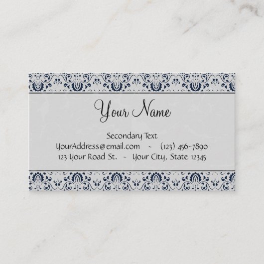 Blau auf SilberDamaske mit Navy Stripes und Monogr Visitenkarte (Vorderseite)