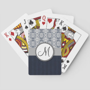 Blau auf silbernen Marine-Streifen und Monogramm d Spielkarten