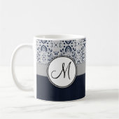 Blau auf silbernen Marine-Streifen und Monogramm Kaffeetasse (Links)